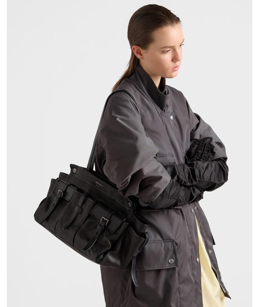 PRADA Черная кожаная сумка тоут, фото 7