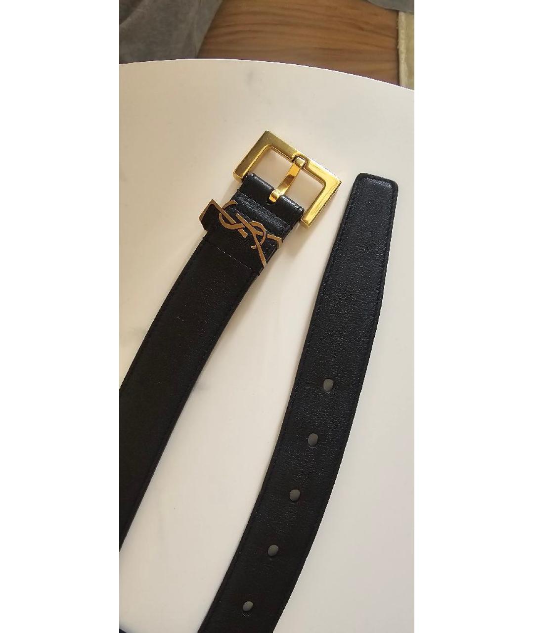 SAINT LAURENT Черный кожаный ремень, фото 4