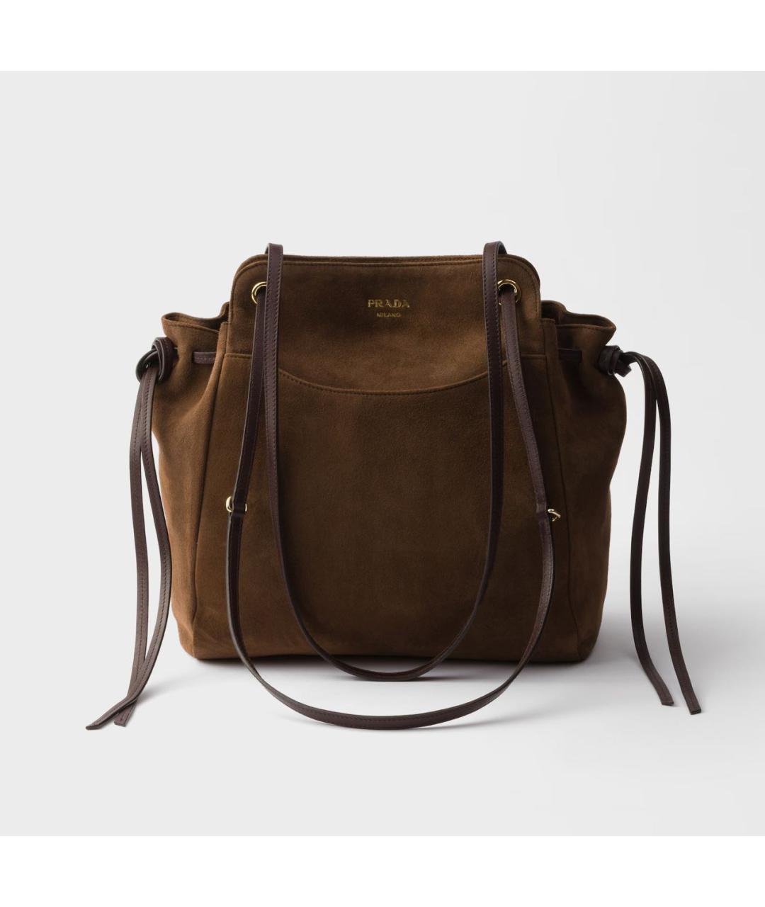 PRADA Коричневая замшевая сумка тоут, фото 6