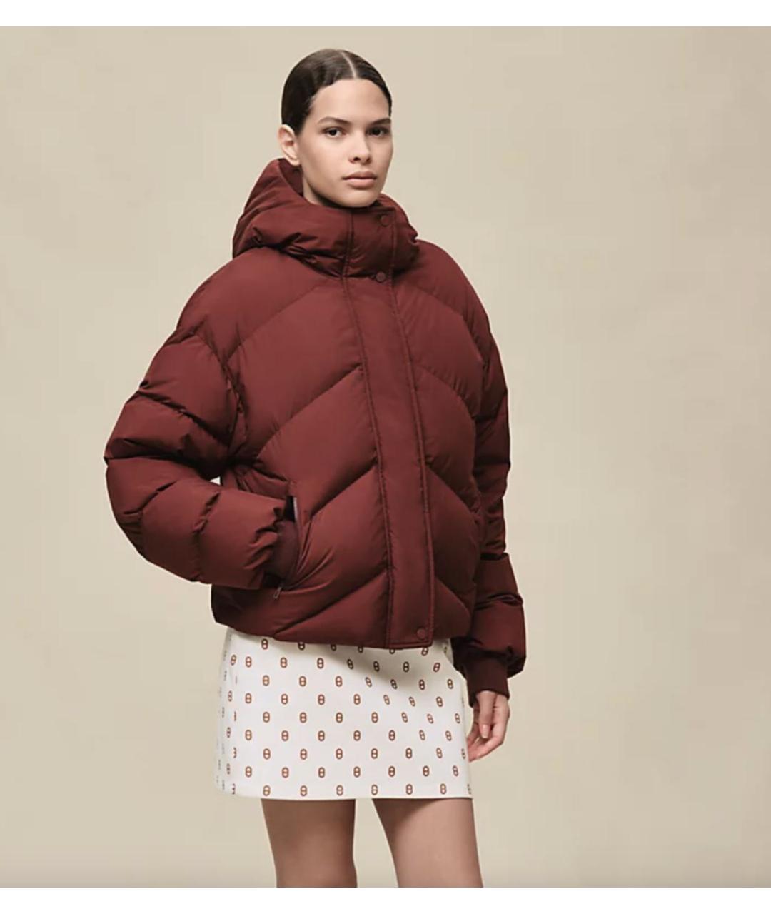 HERMES Бордовый полиэстеровый пуховик, фото 3