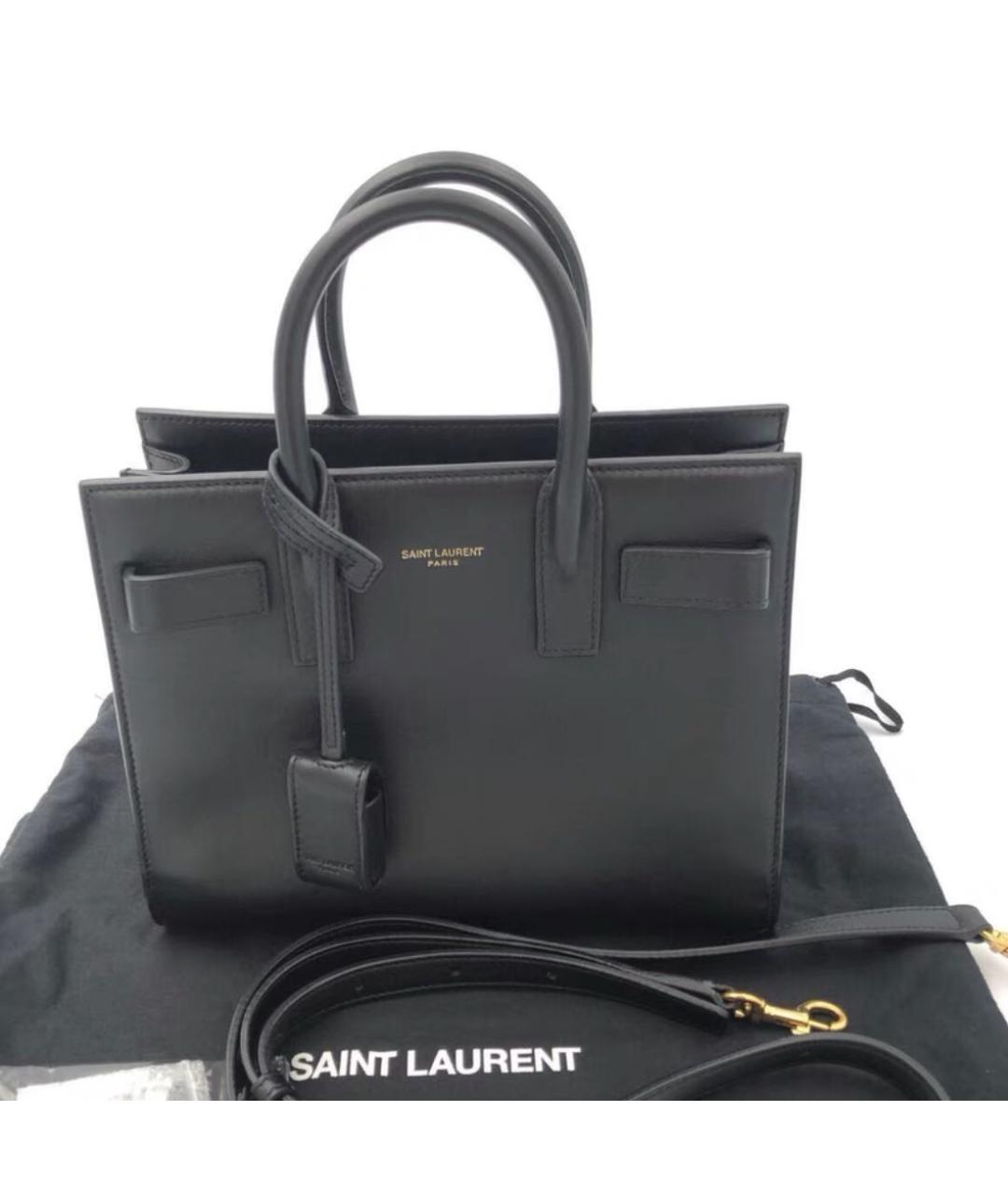 SAINT LAURENT Черная кожаная сумка с короткими ручками, фото 2