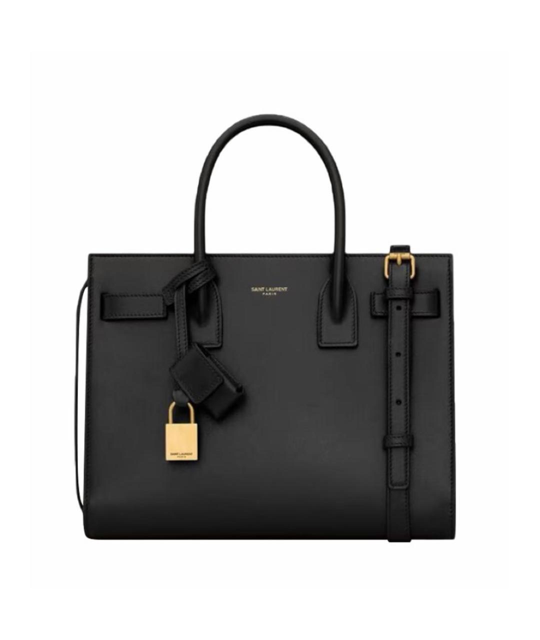 SAINT LAURENT Черная кожаная сумка с короткими ручками, фото 1