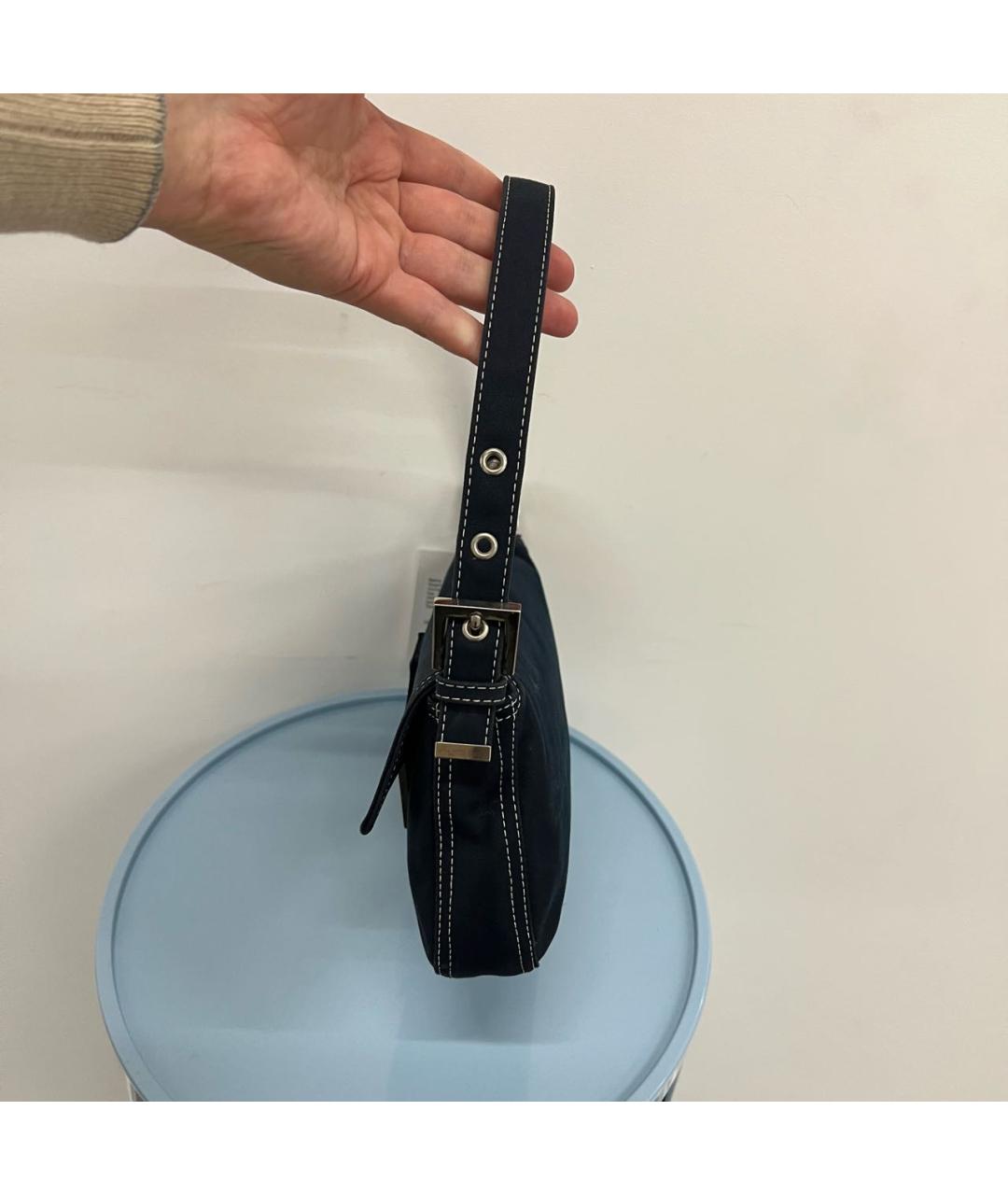 FENDI Темно-синяя деним сумка с короткими ручками, фото 4