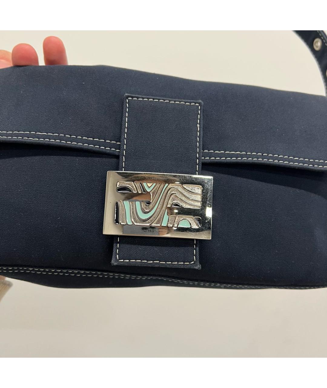 FENDI Темно-синяя деним сумка с короткими ручками, фото 6