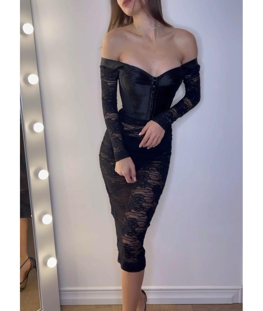 DOLCE&GABBANA Черное атласное коктейльное платье, фото 2