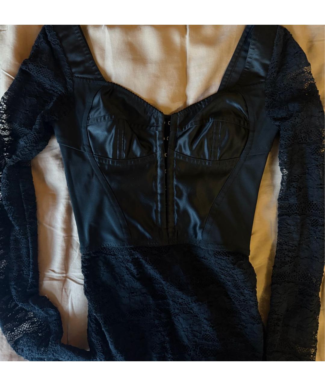 DOLCE&GABBANA Черное атласное коктейльное платье, фото 5