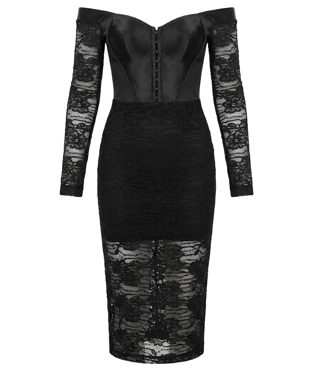 DOLCE&GABBANA Черное атласное коктейльное платье, фото 7