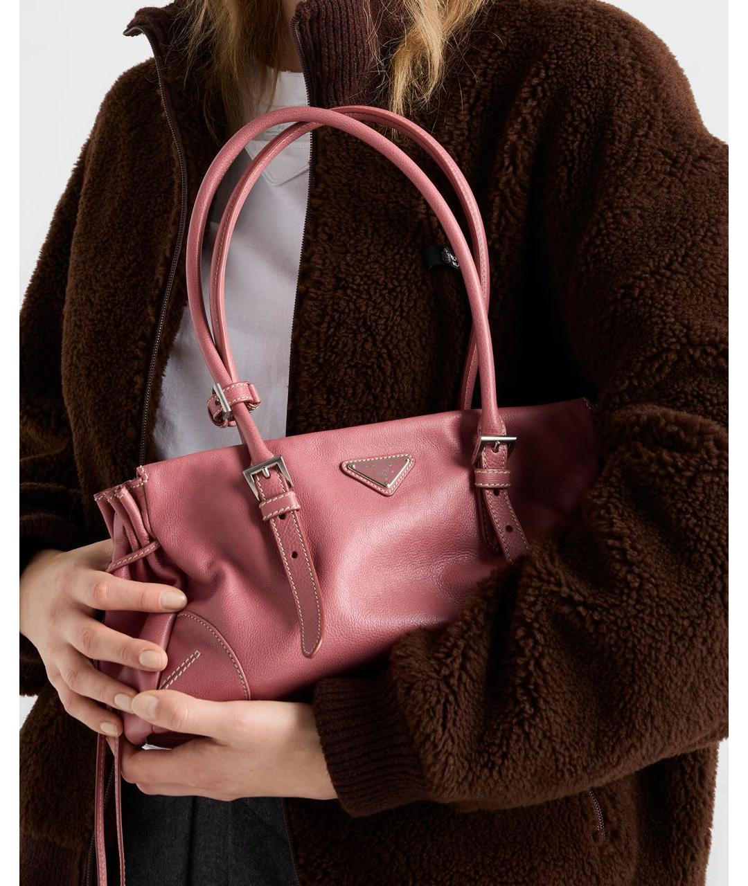 PRADA Розовая кожаная сумка тоут, фото 3