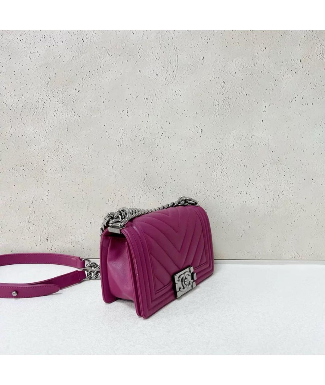 CHANEL Фуксия кожаная сумка через плечо, фото 4