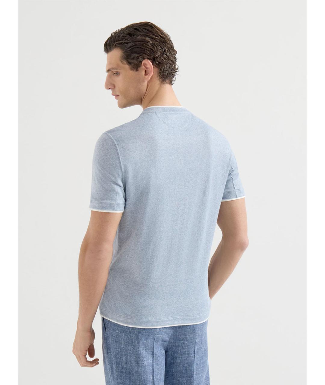 BRUNELLO CUCINELLI Голубая хлопко-леновая футболка, фото 3
