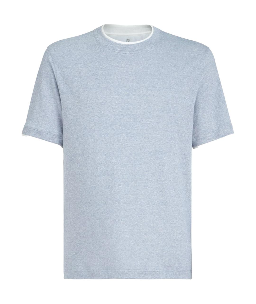 BRUNELLO CUCINELLI Голубая хлопко-леновая футболка, фото 1