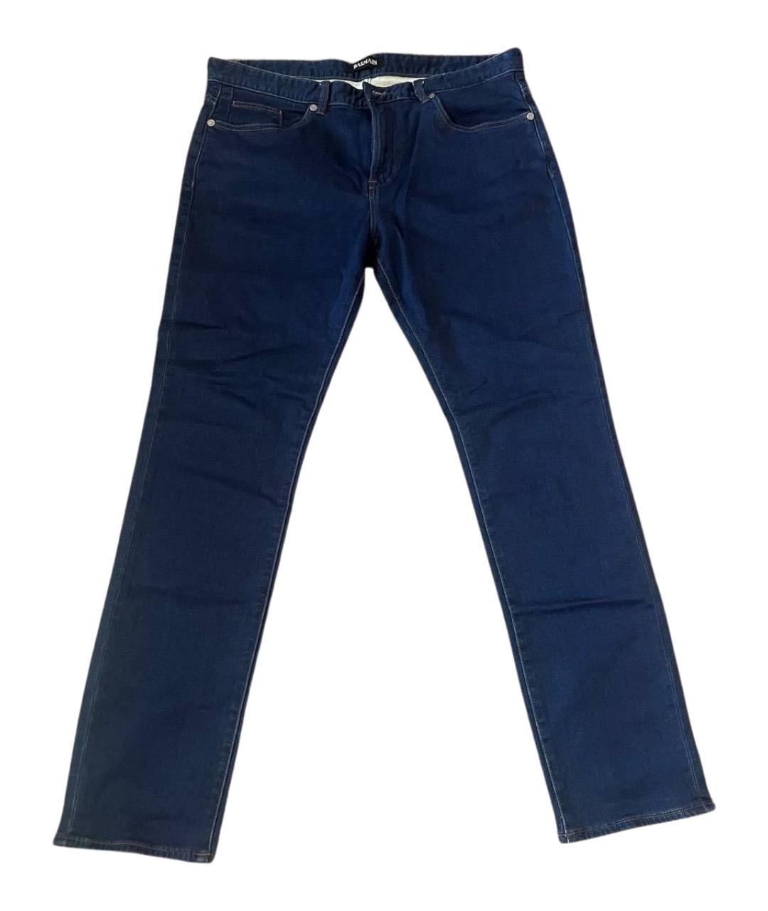 BALMAIN Темно-синие хлопко-эластановые прямые джинсы, фото 1