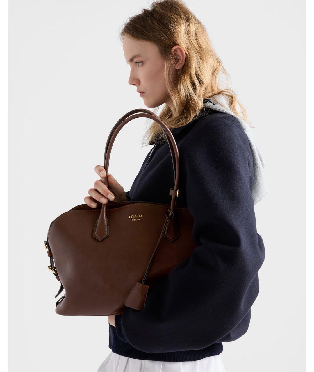 PRADA Коричневая кожаная сумка тоут, фото 2