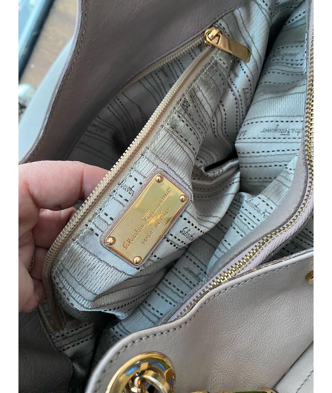 FERRAGAMO Бежевая кожаная сумка тоут, фото 8