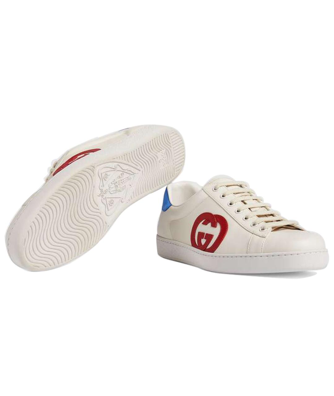 GUCCI Белые кожаные низкие кроссовки / кеды, фото 5