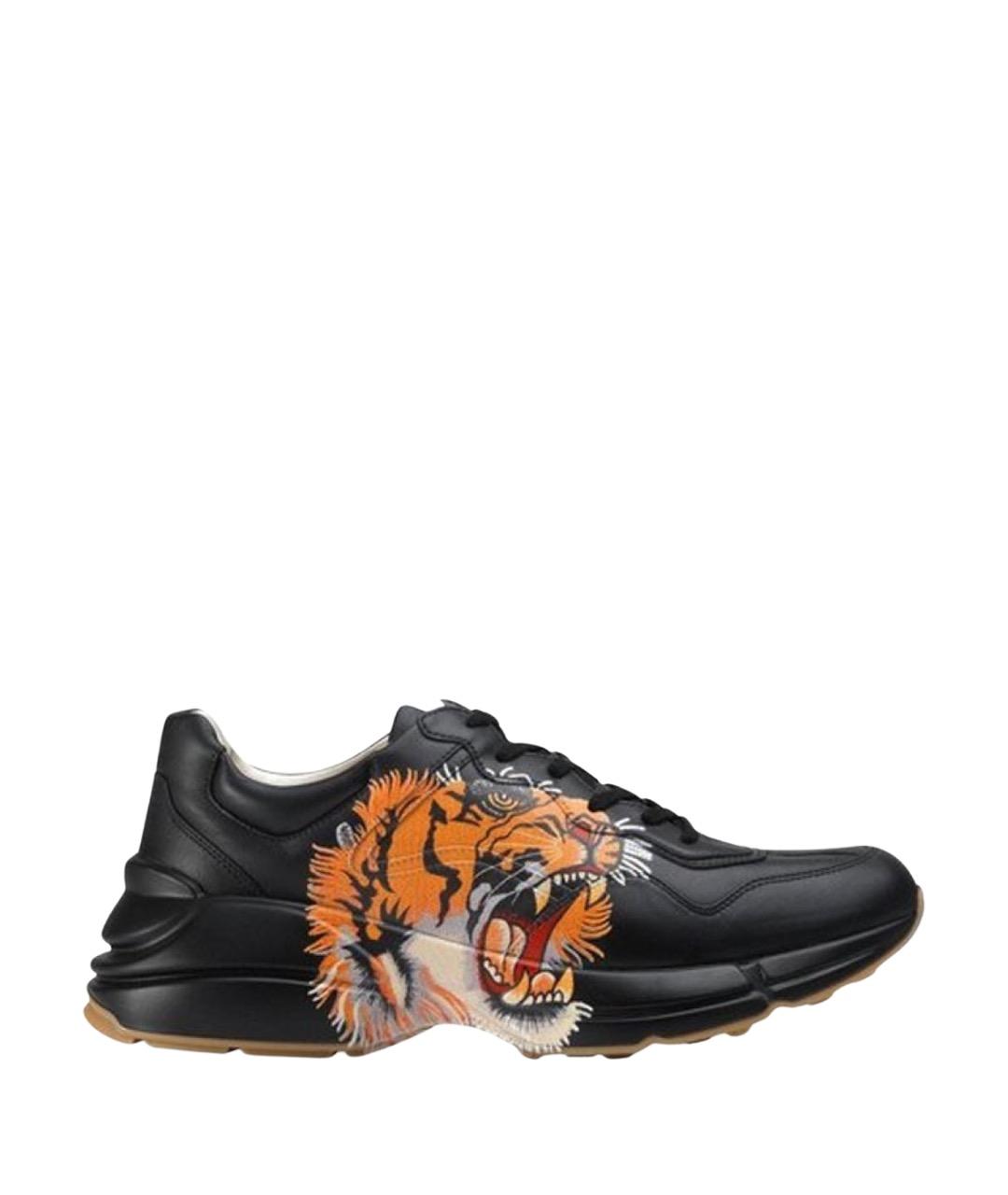 GUCCI Черные кожаные высокие кроссовки / кеды, фото 1