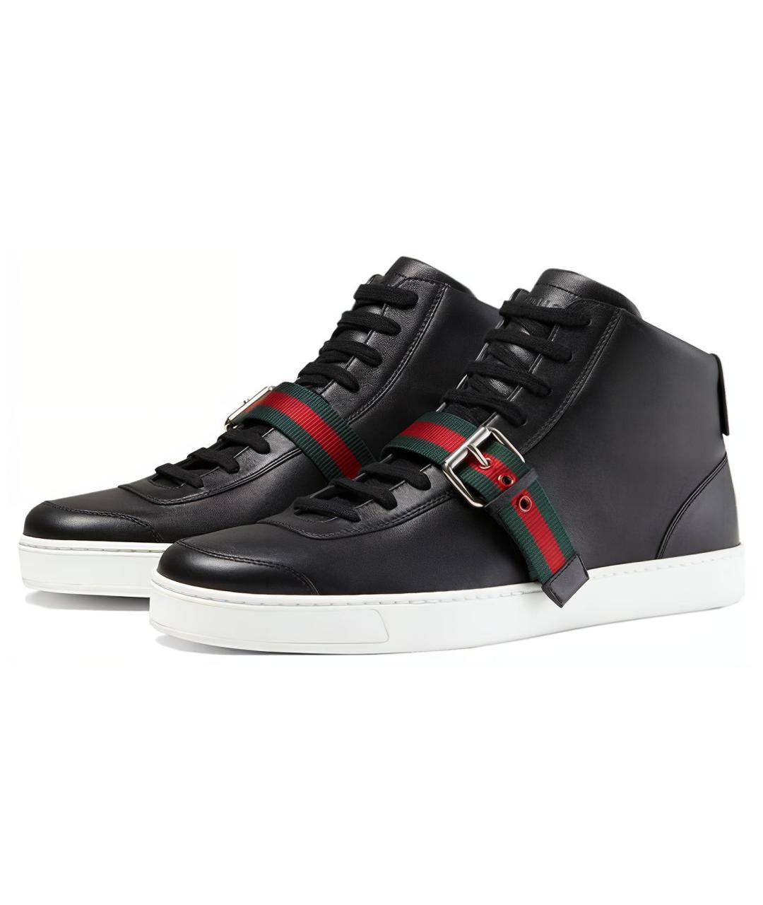 GUCCI Черные кожаные низкие кроссовки / кеды, фото 2