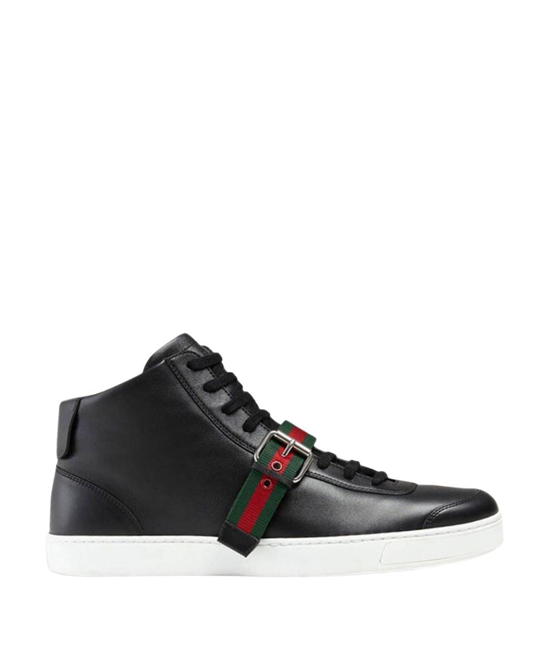 GUCCI Черные кожаные низкие кроссовки / кеды, фото 1