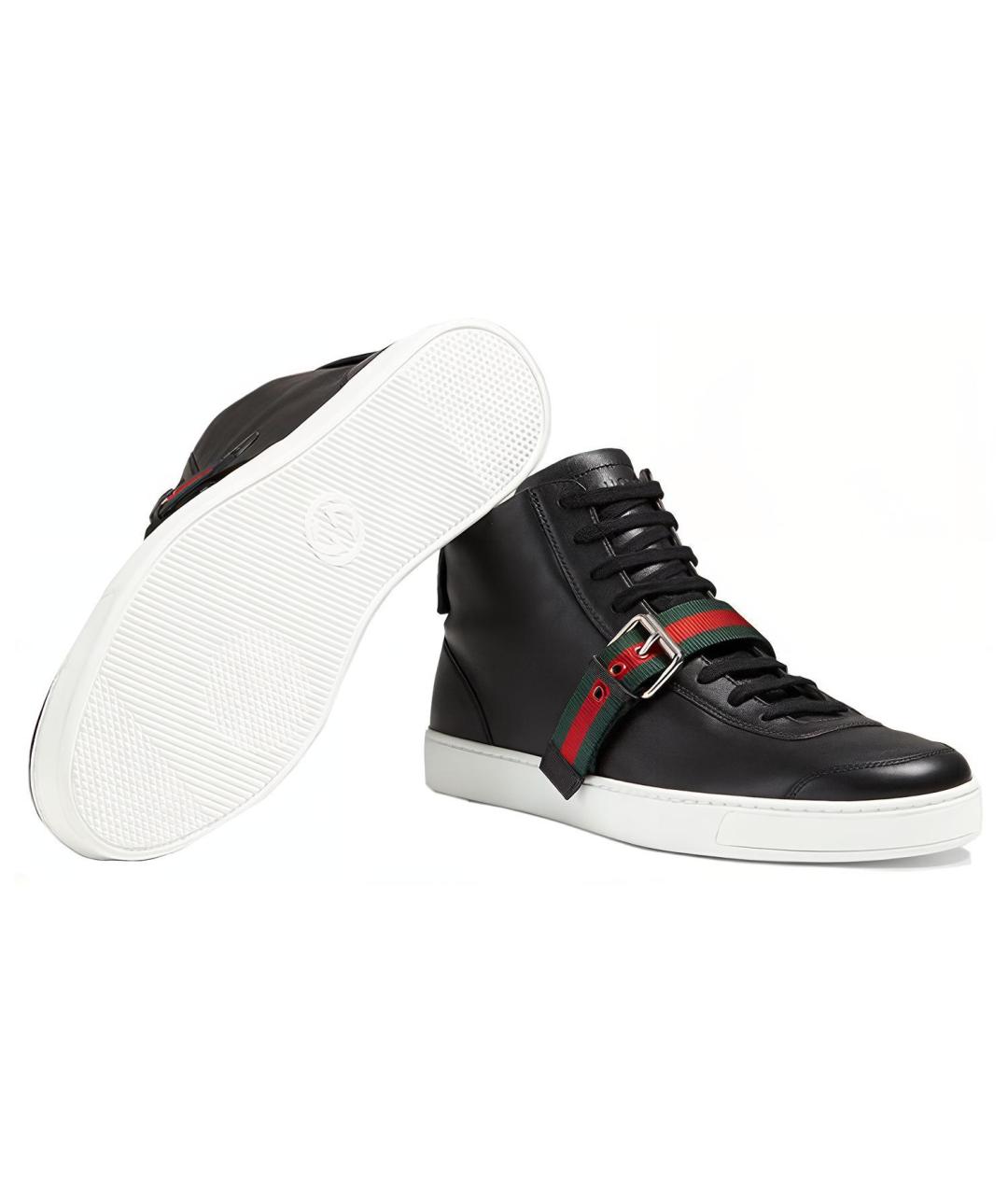 GUCCI Черные кожаные низкие кроссовки / кеды, фото 5