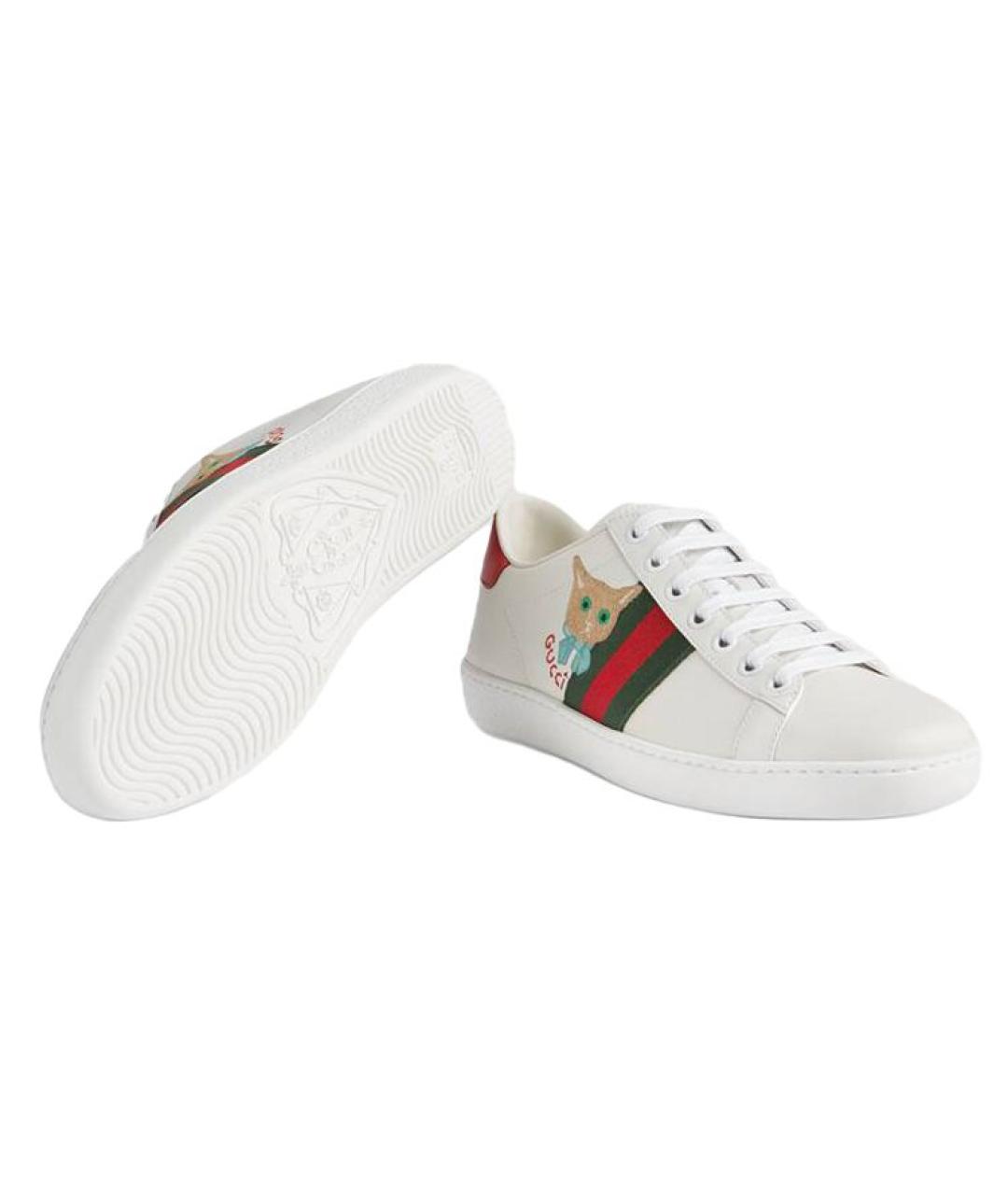 GUCCI Белые кожаные кеды, фото 5