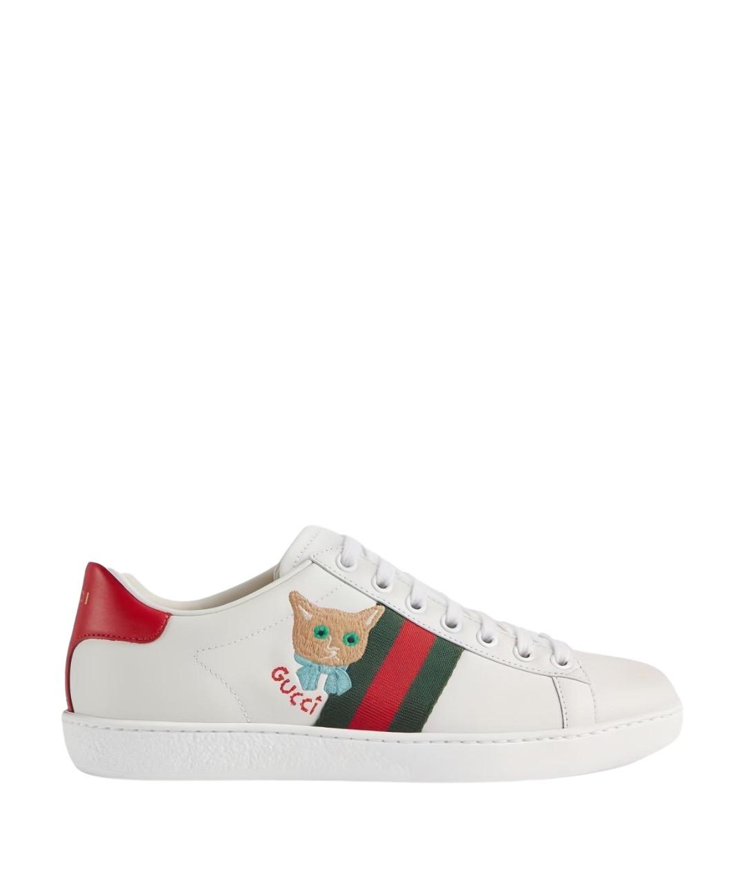 GUCCI Белые кожаные кеды, фото 1