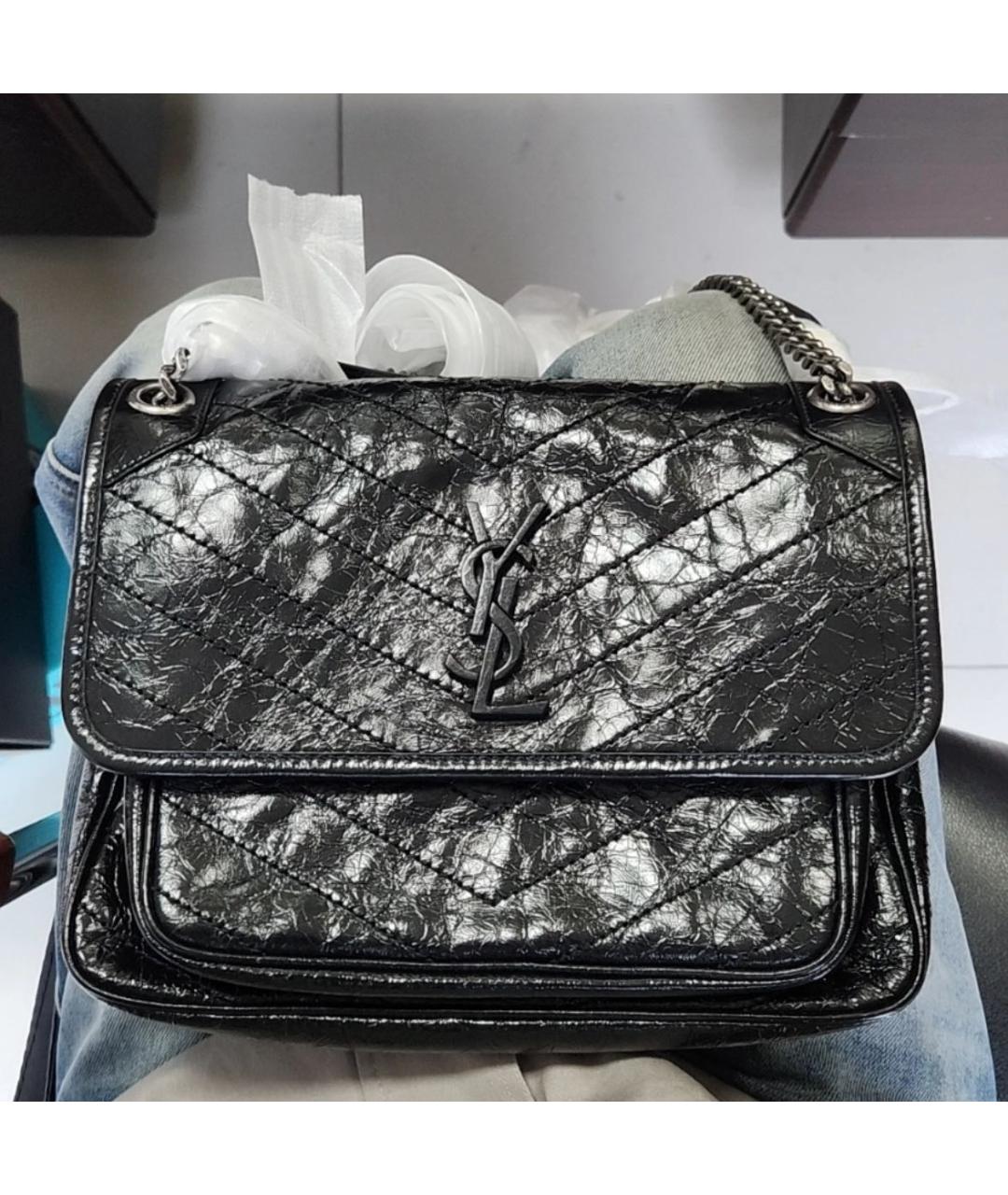 SAINT LAURENT Черная кожаная сумка через плечо, фото 2