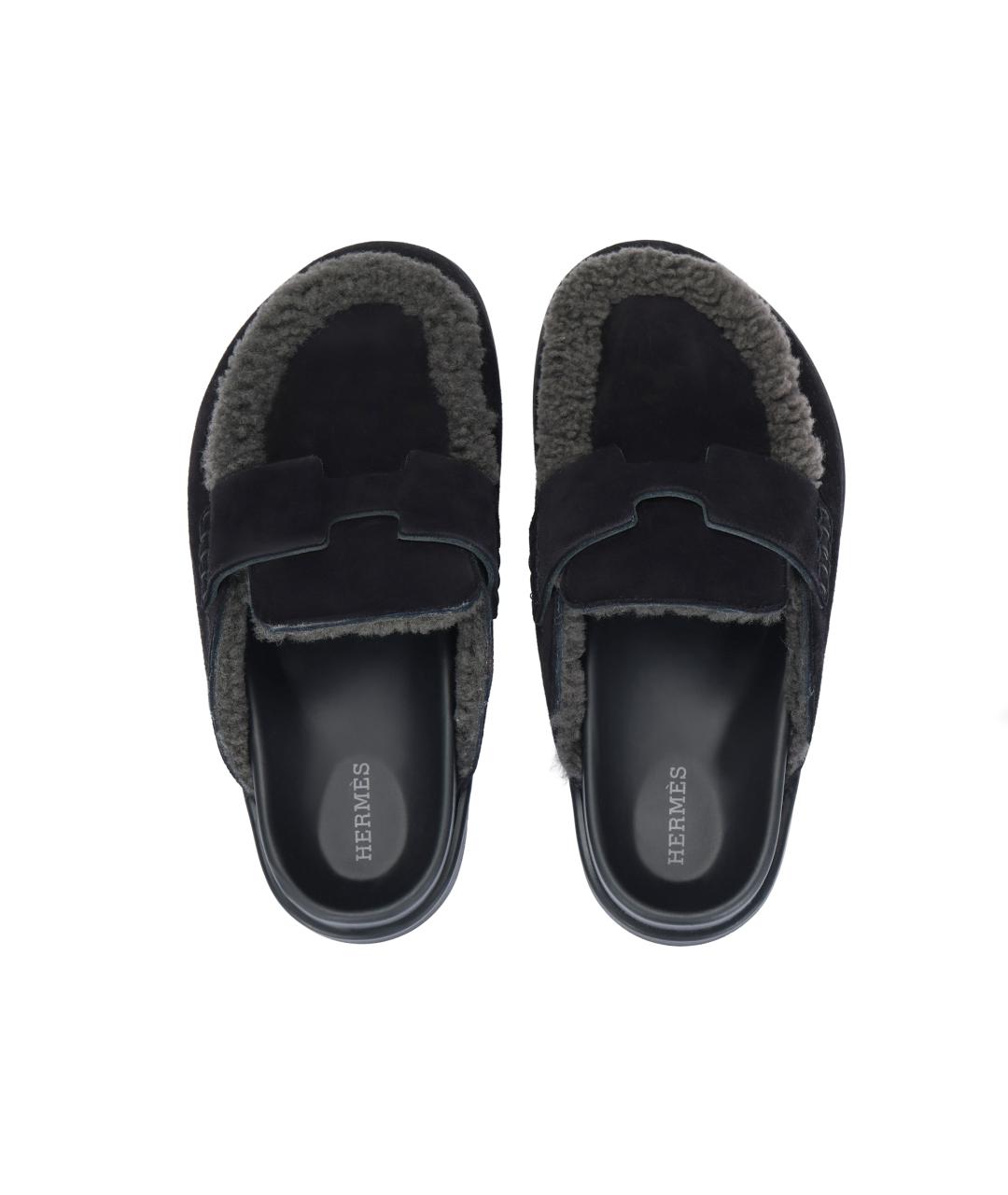 HERMES Черные замшевые мюли, фото 3