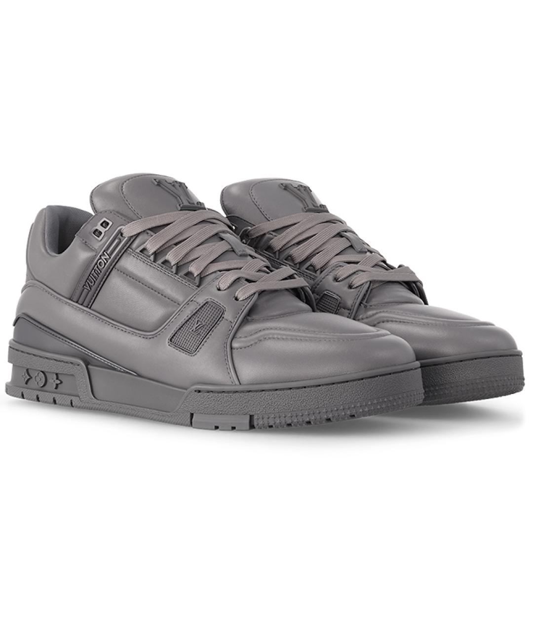 LOUIS VUITTON Серые кожаные высокие кроссовки / кеды, фото 2
