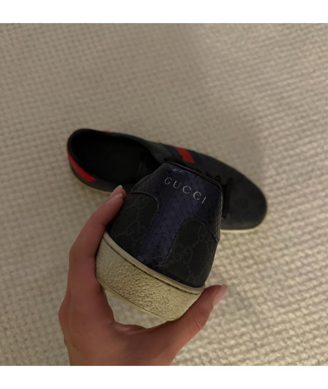 GUCCI Черные кожаные низкие кроссовки / кеды, фото 4