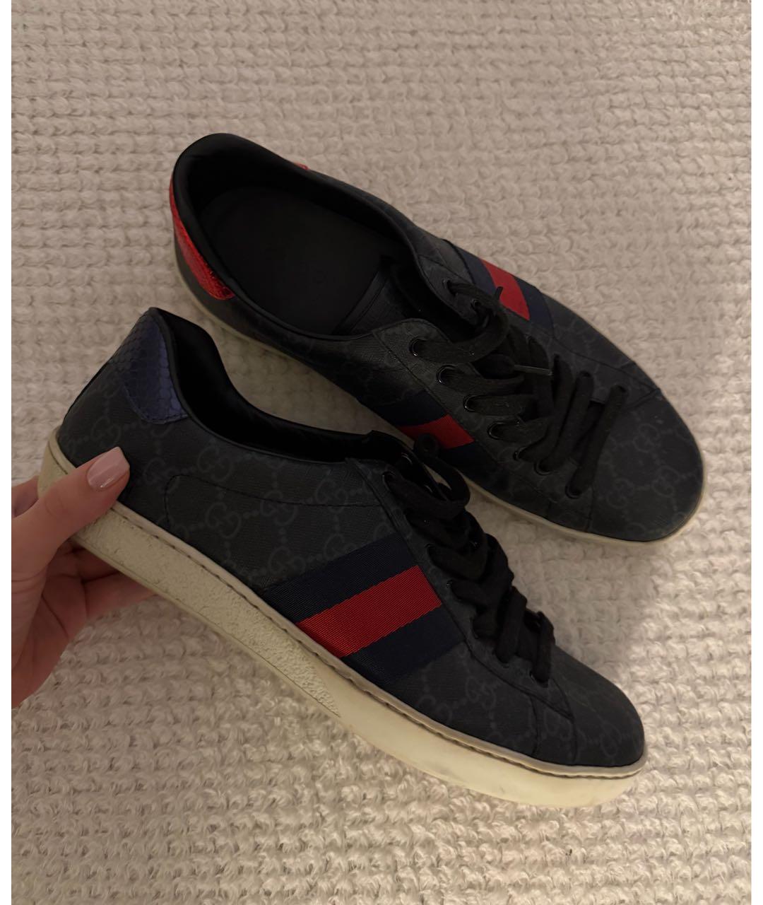 GUCCI Черные кожаные низкие кроссовки / кеды, фото 5