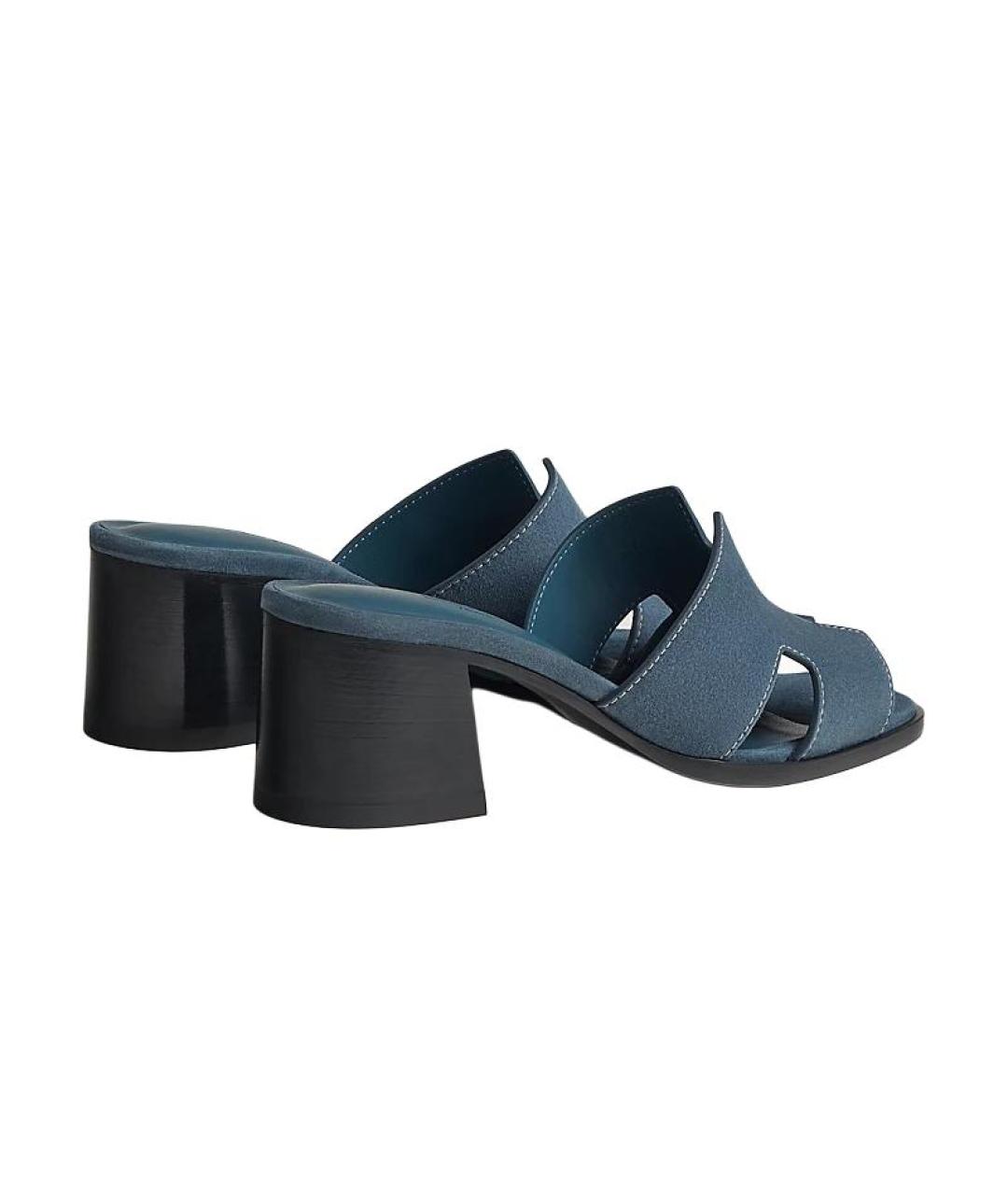 HERMES Синие замшевые сандалии, фото 4