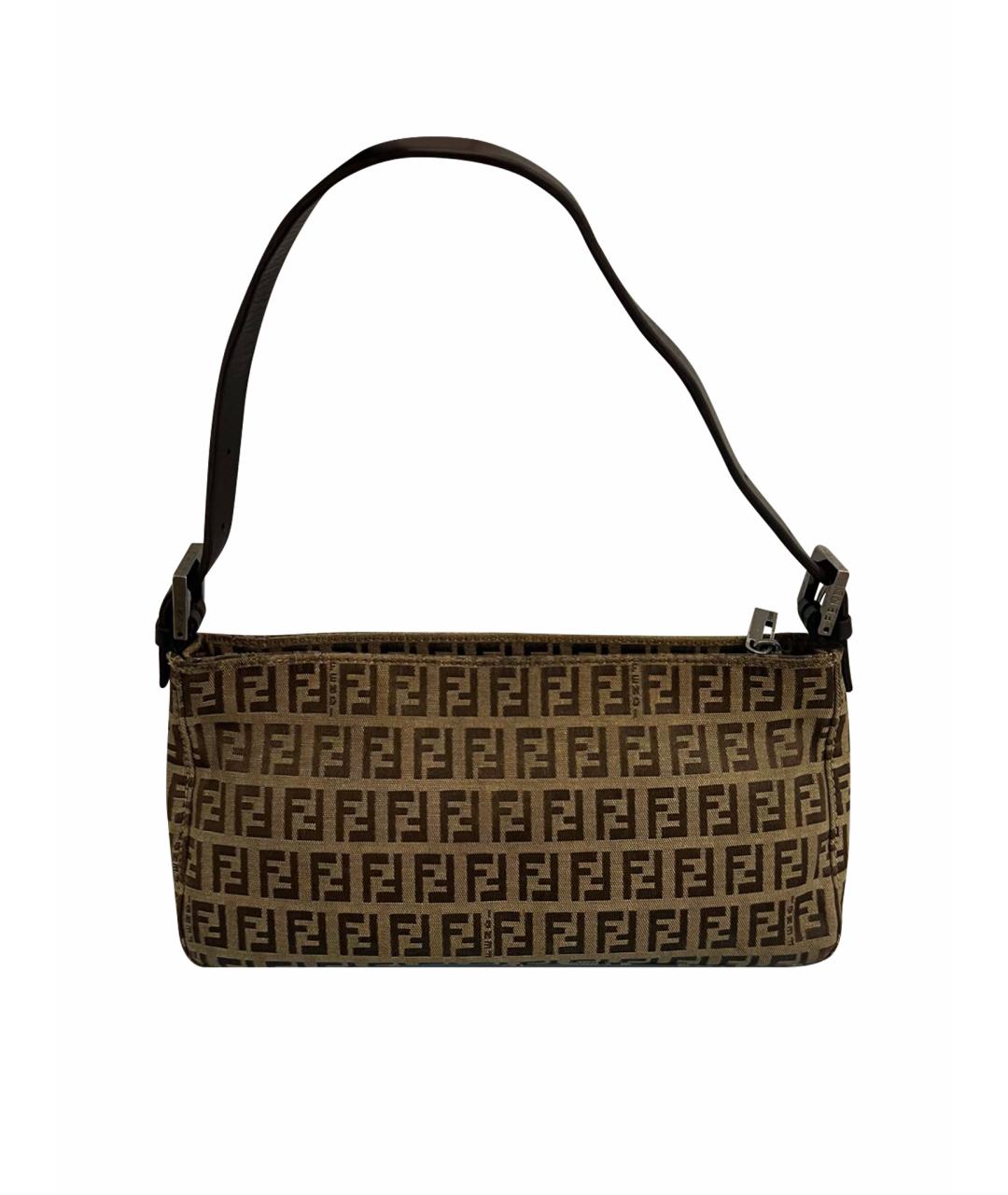 FENDI Коричневая кожаная сумка с короткими ручками, фото 1