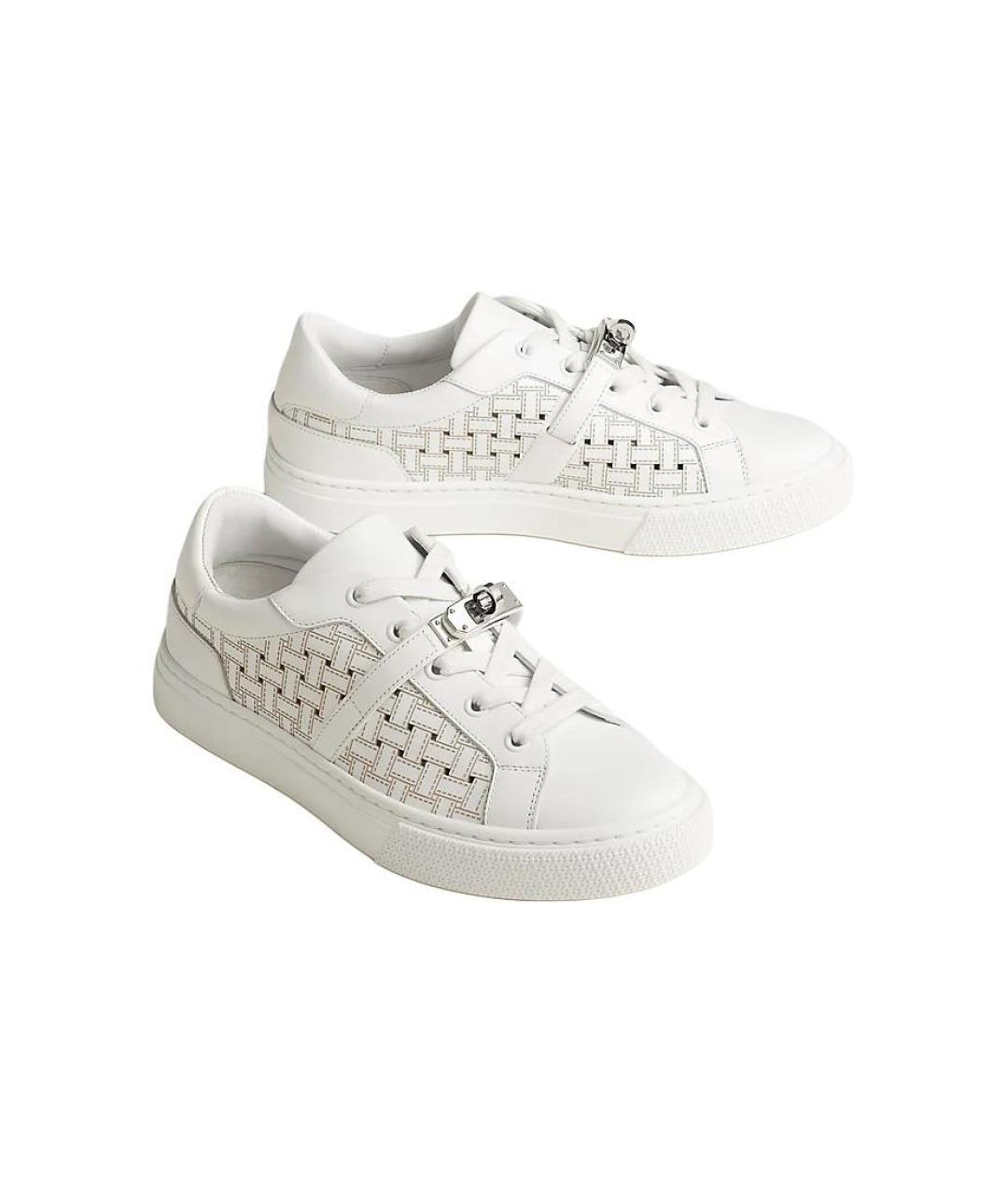 HERMES Белые кожаные кеды, фото 3