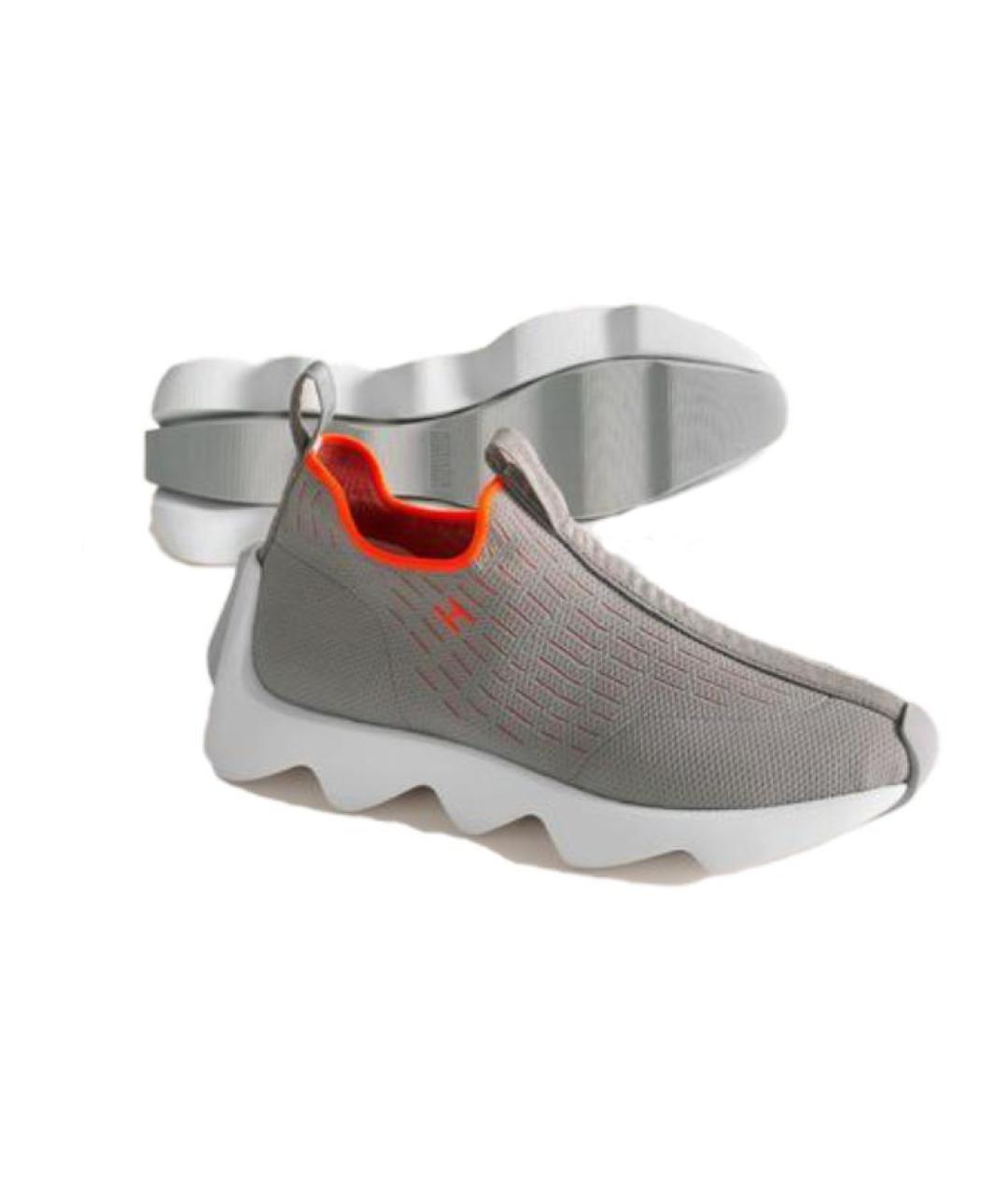 HERMES Серые текстильные кроссовки, фото 5