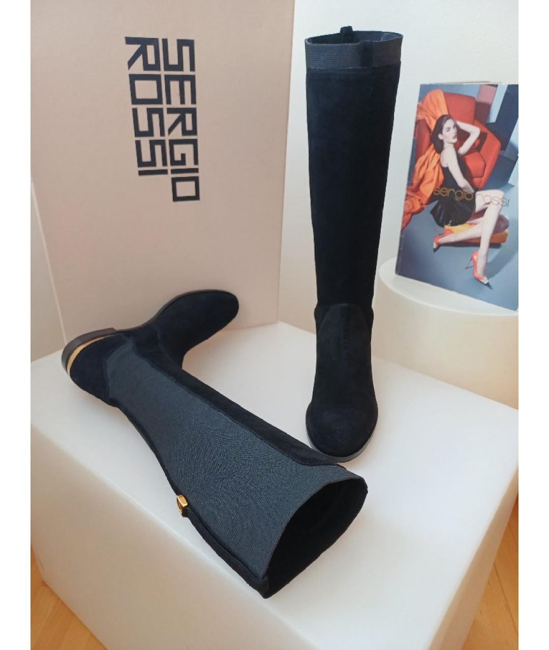 SERGIO ROSSI Черные замшевые сапоги, фото 2