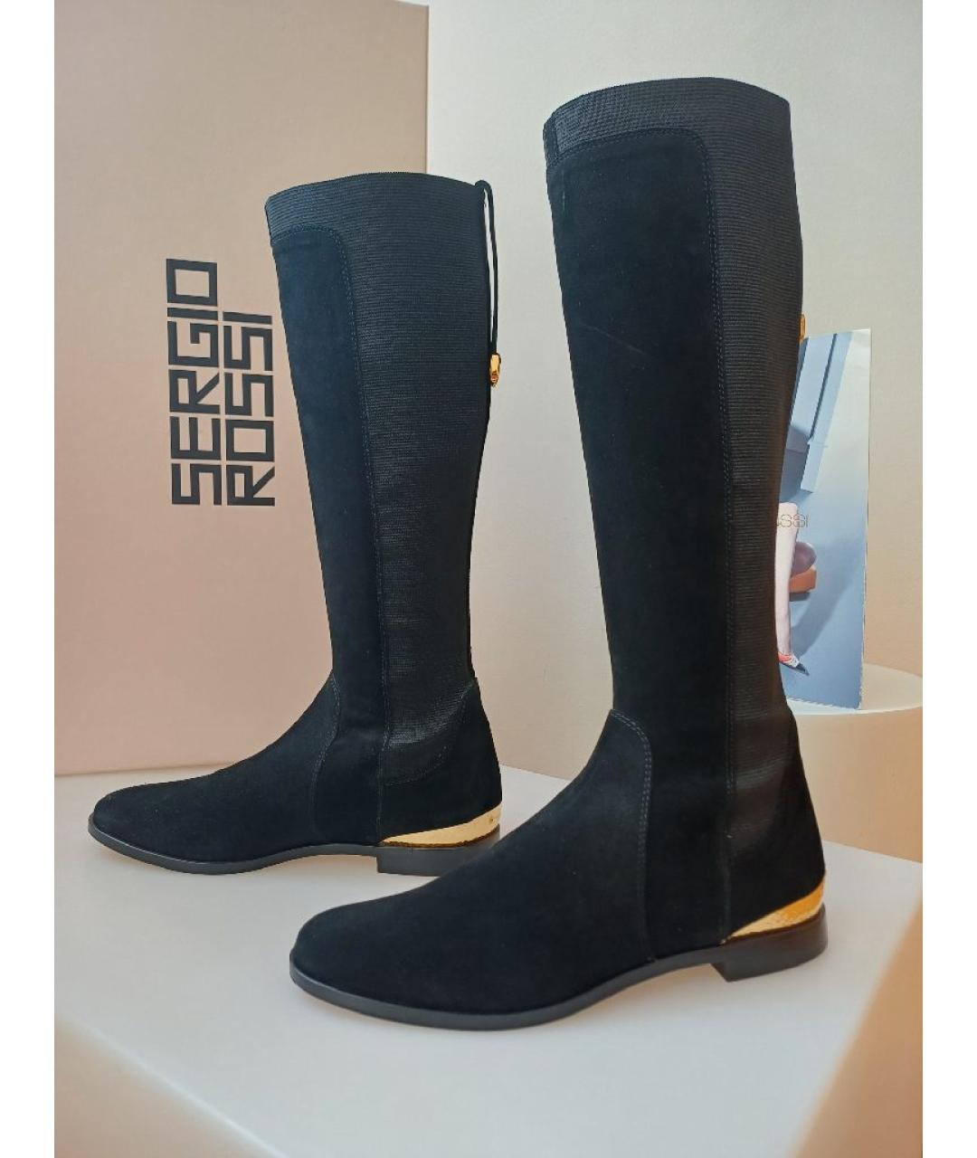 SERGIO ROSSI Черные замшевые сапоги, фото 3