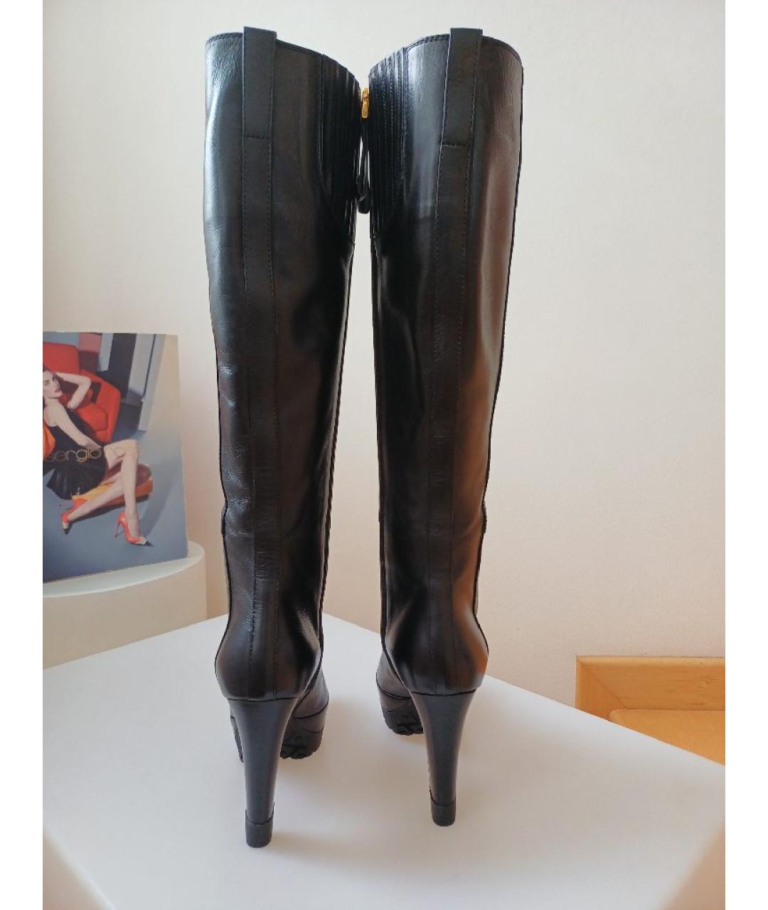 SERGIO ROSSI Черные кожаные сапоги, фото 7