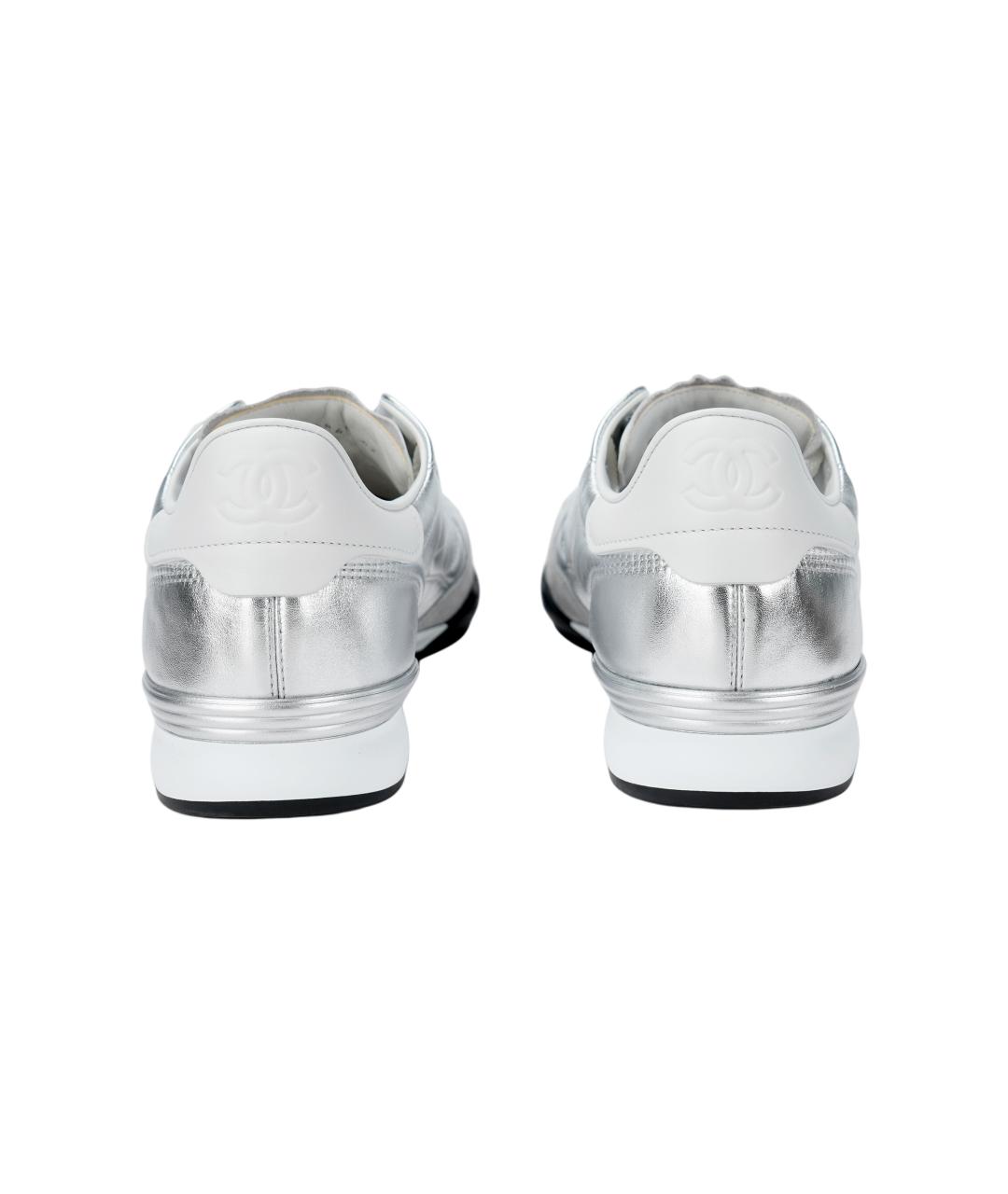 CHANEL Серебряные кожаные низкие кроссовки / кеды, фото 4
