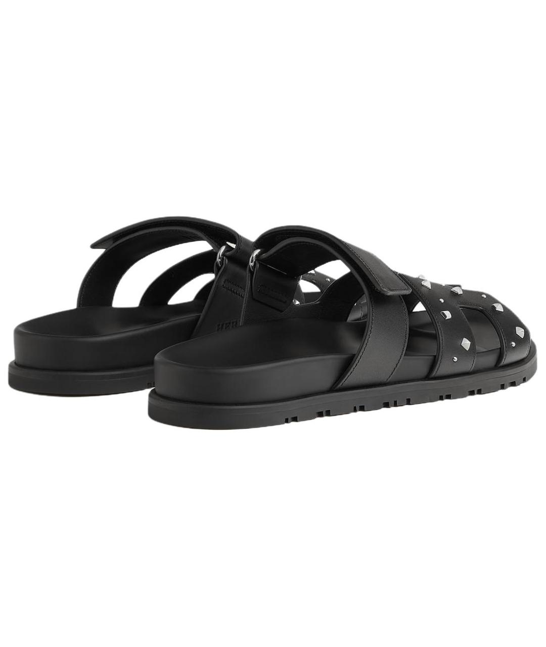 HERMES Черные кожаные сандалии, фото 4