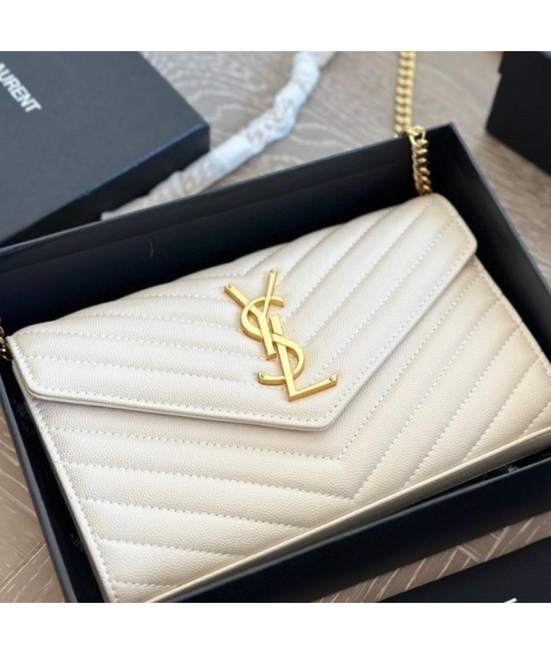 SAINT LAURENT Белая кожаная сумка через плечо, фото 2