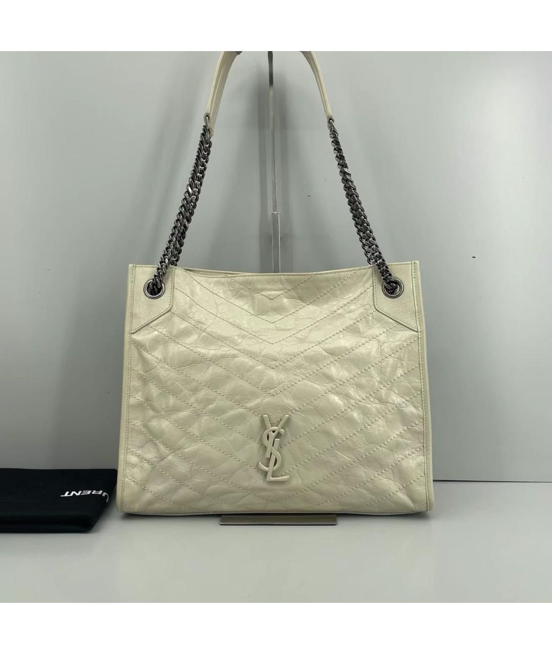 SAINT LAURENT Бежевая кожаная сумка тоут, фото 9