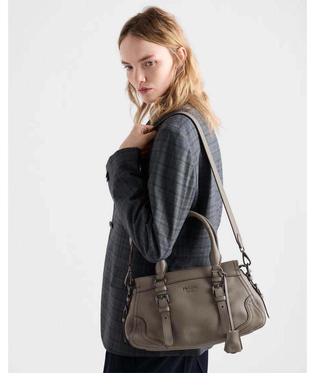 PRADA Серая кожаная сумка тоут, фото 5