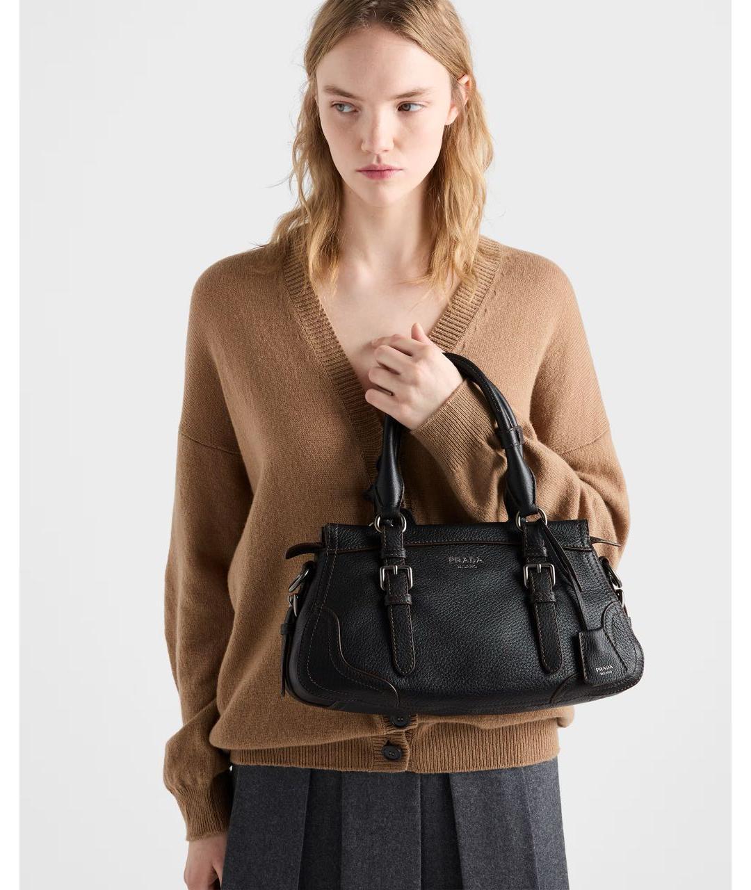 PRADA Черная кожаная сумка тоут, фото 2