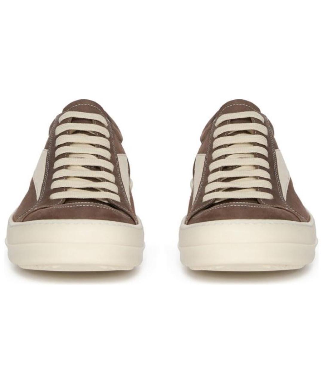 RICK OWENS Коричневые кожаные низкие кроссовки / кеды, фото 3