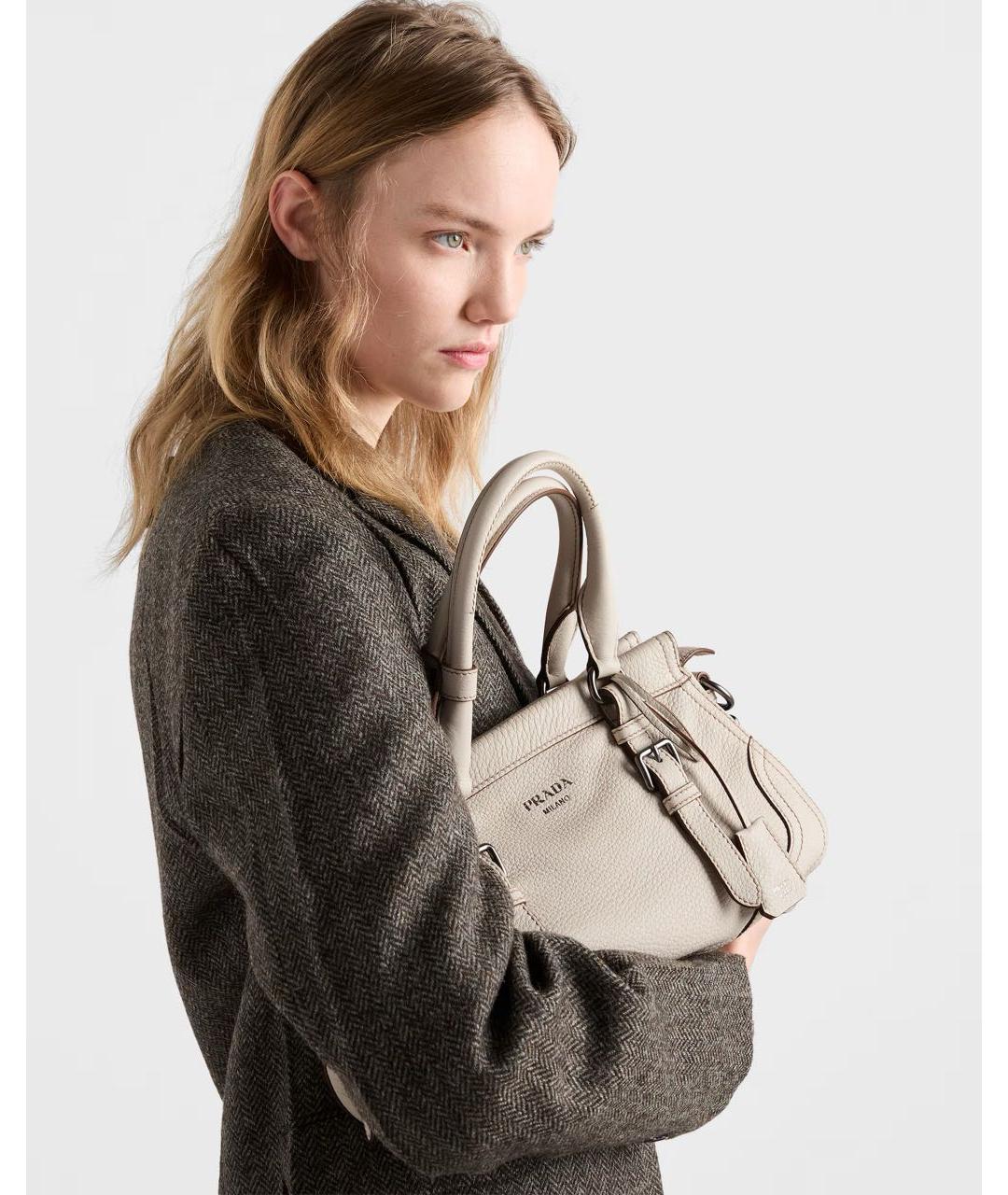 PRADA Белая кожаная сумка тоут, фото 2