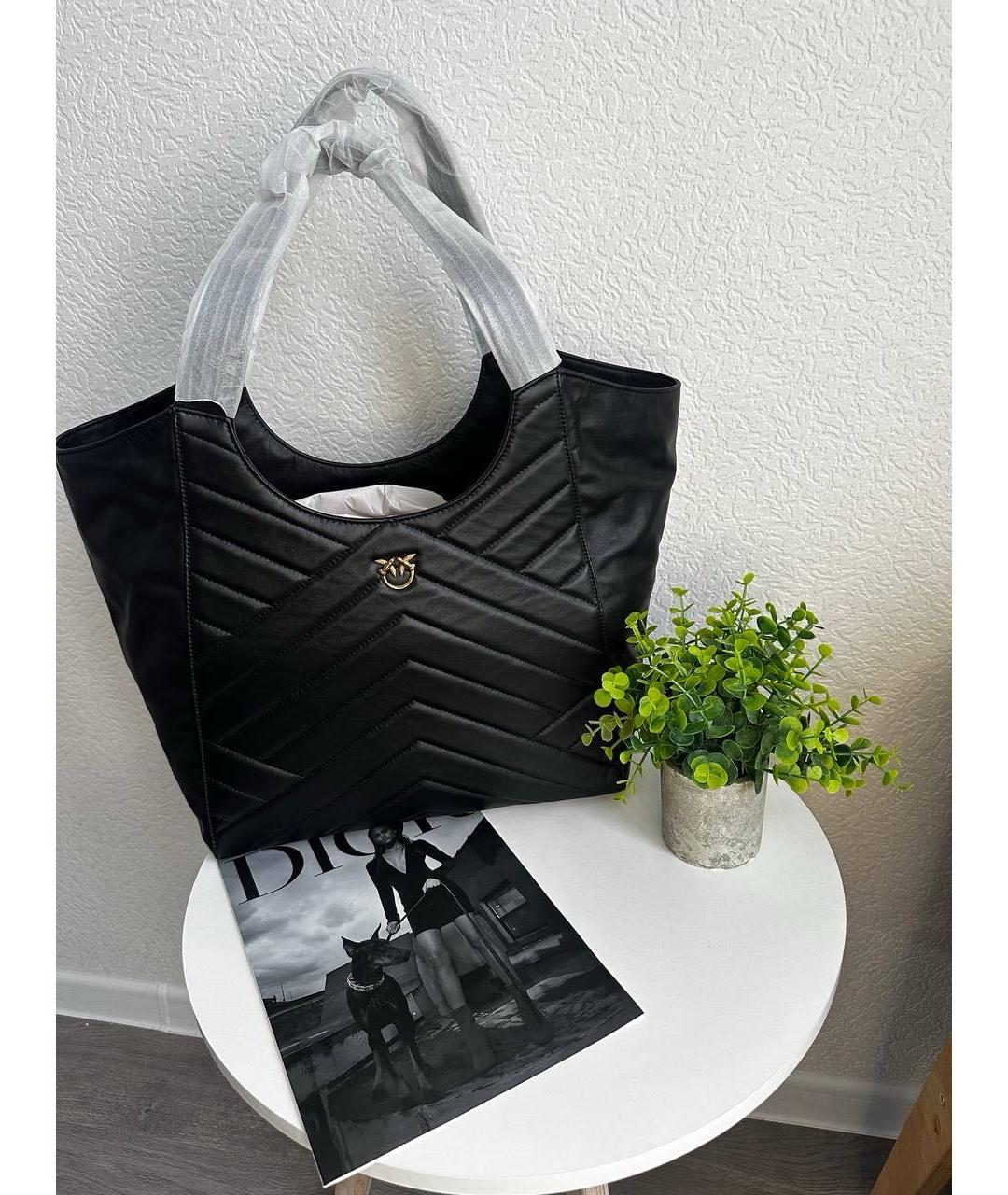 PINKO Черная кожаная сумка тоут, фото 2