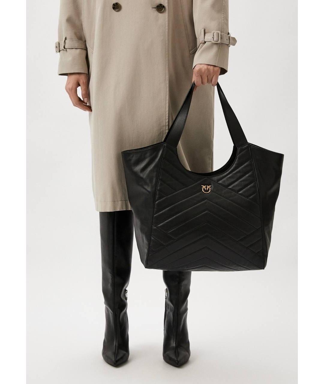 PINKO Черная кожаная сумка тоут, фото 5