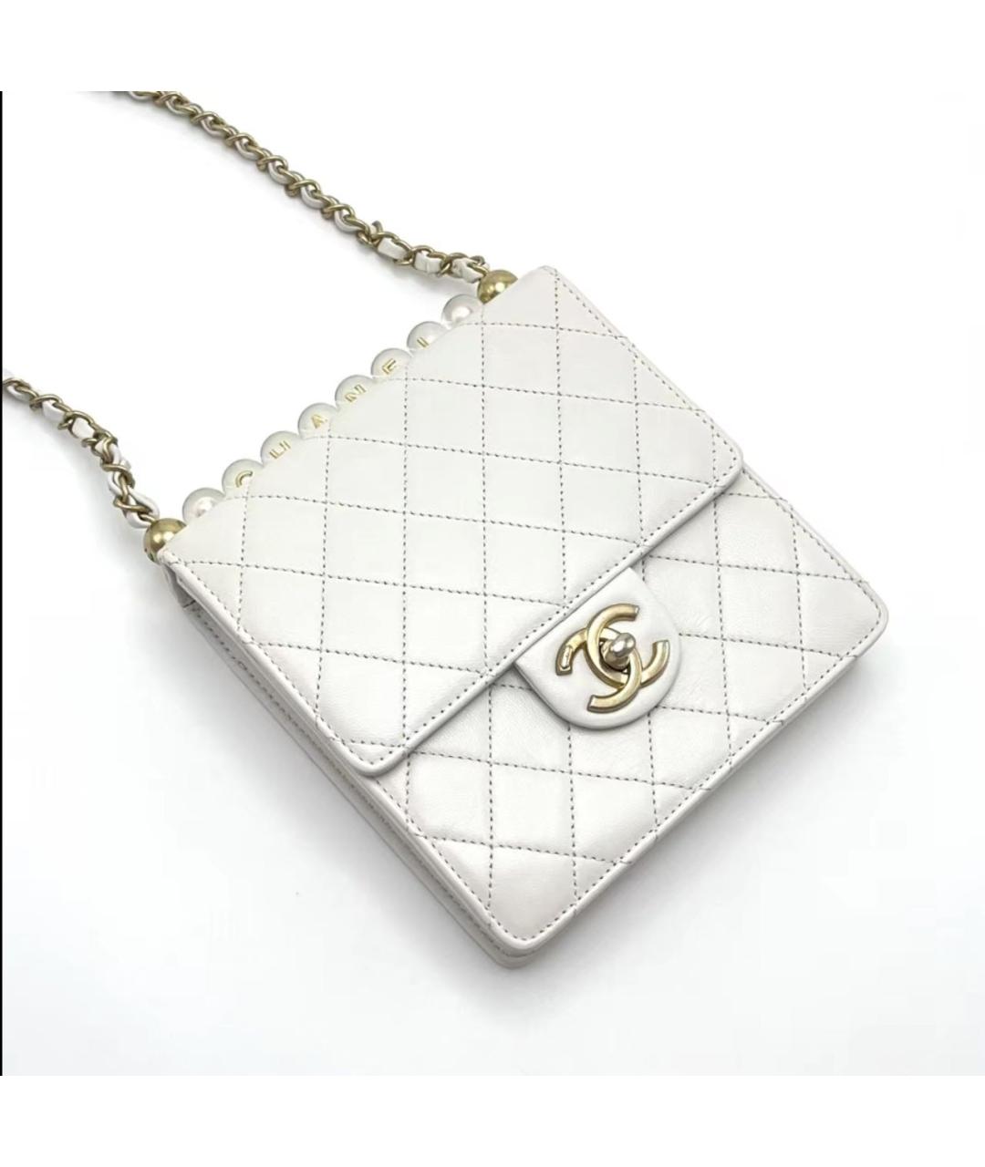 CHANEL Белая кожаная сумка через плечо, фото 3