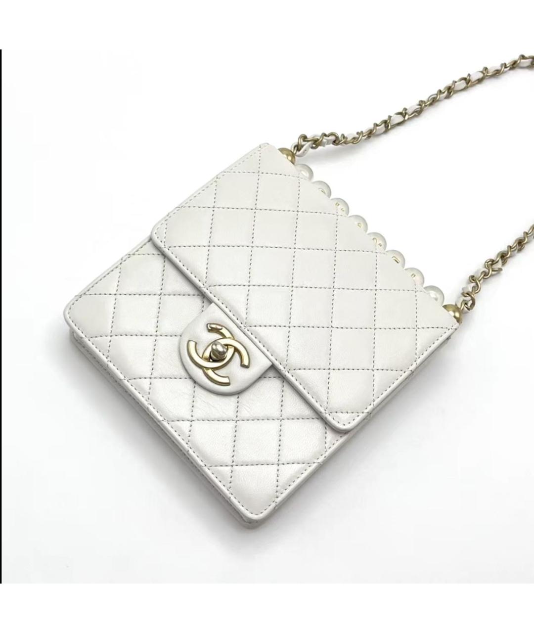 CHANEL Белая кожаная сумка через плечо, фото 4