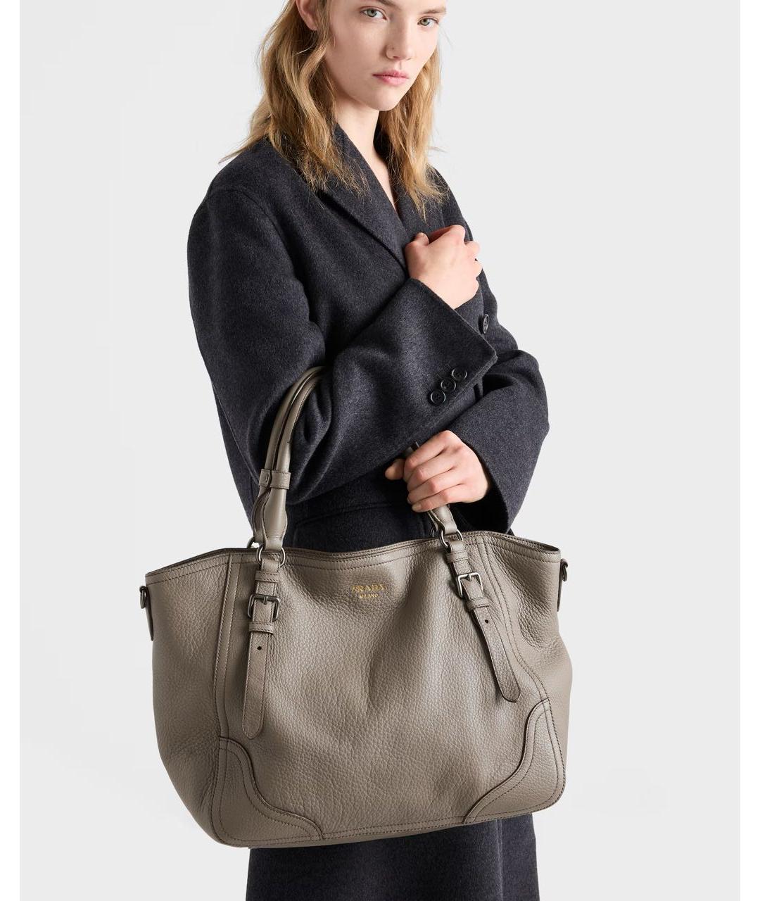 PRADA Серая кожаная сумка тоут, фото 2